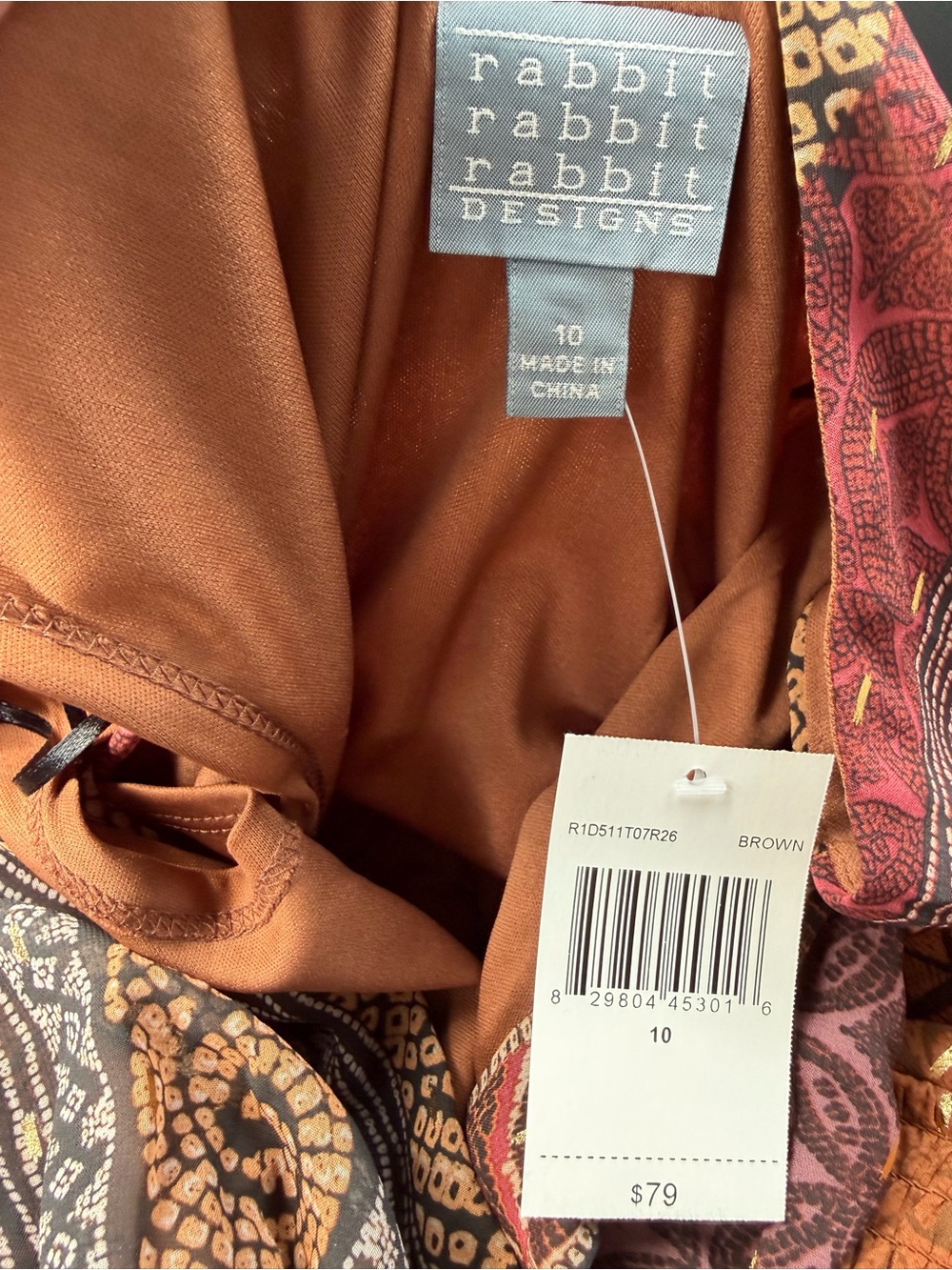 Rabbit Rabbit Rabbit Rust Multi Handkerchief-Hem Midi Dress - Picture 4 of 5